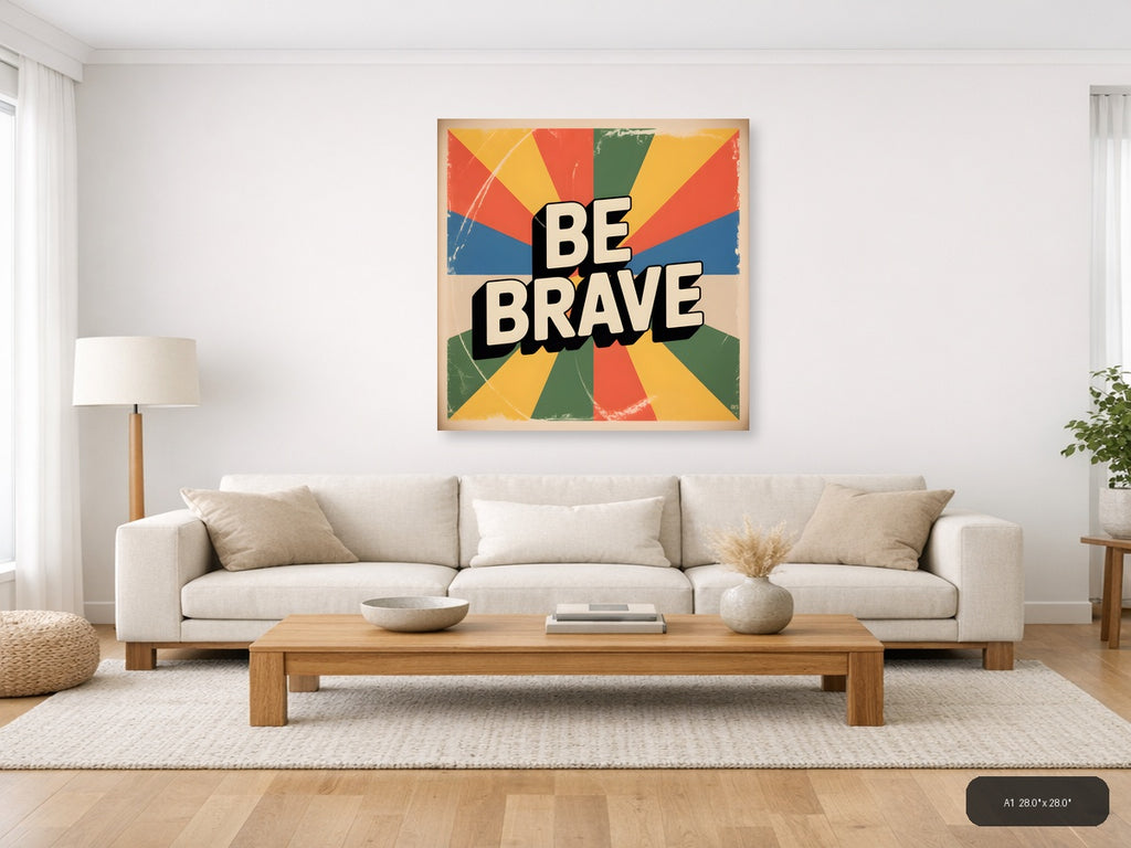 Be Brave Vintage Sunburst Motivational Wall Art — A1 / Living Room