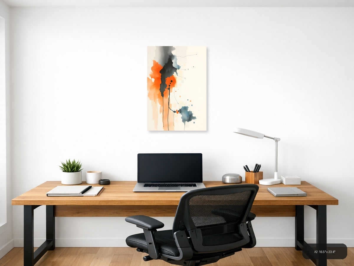 Abstract Watercolor Figure in Orange and Black Wall Art — A2 / Office