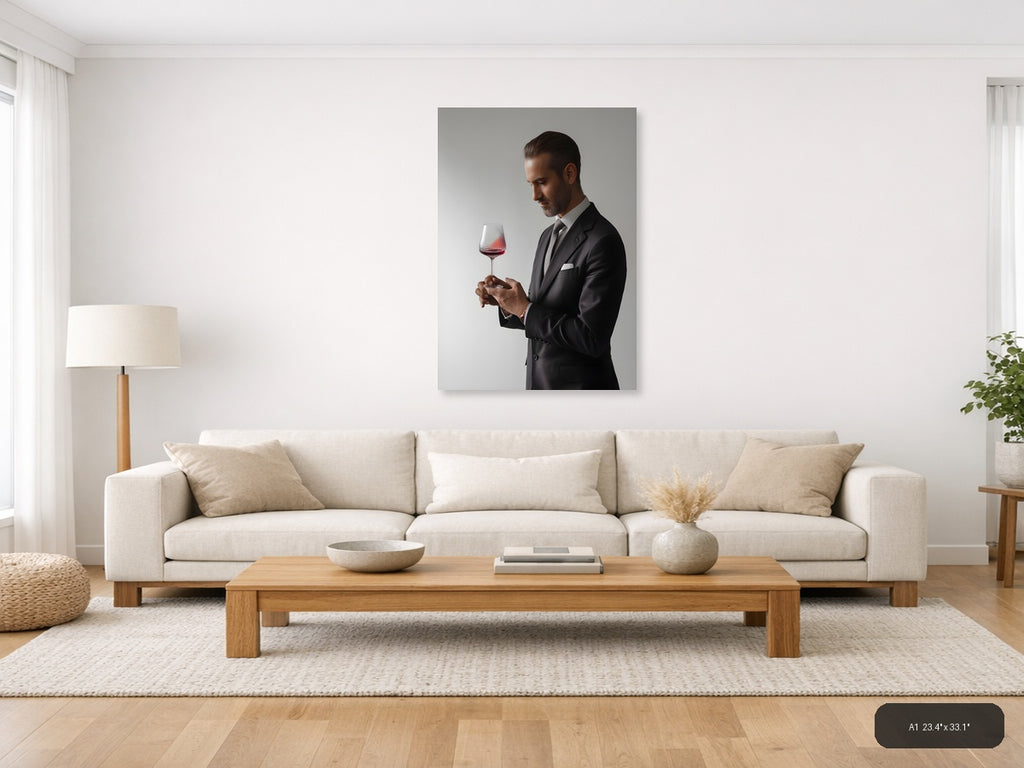 Minimalist Man with Wine Glass Portrait Wall Art — A1 / Living Room