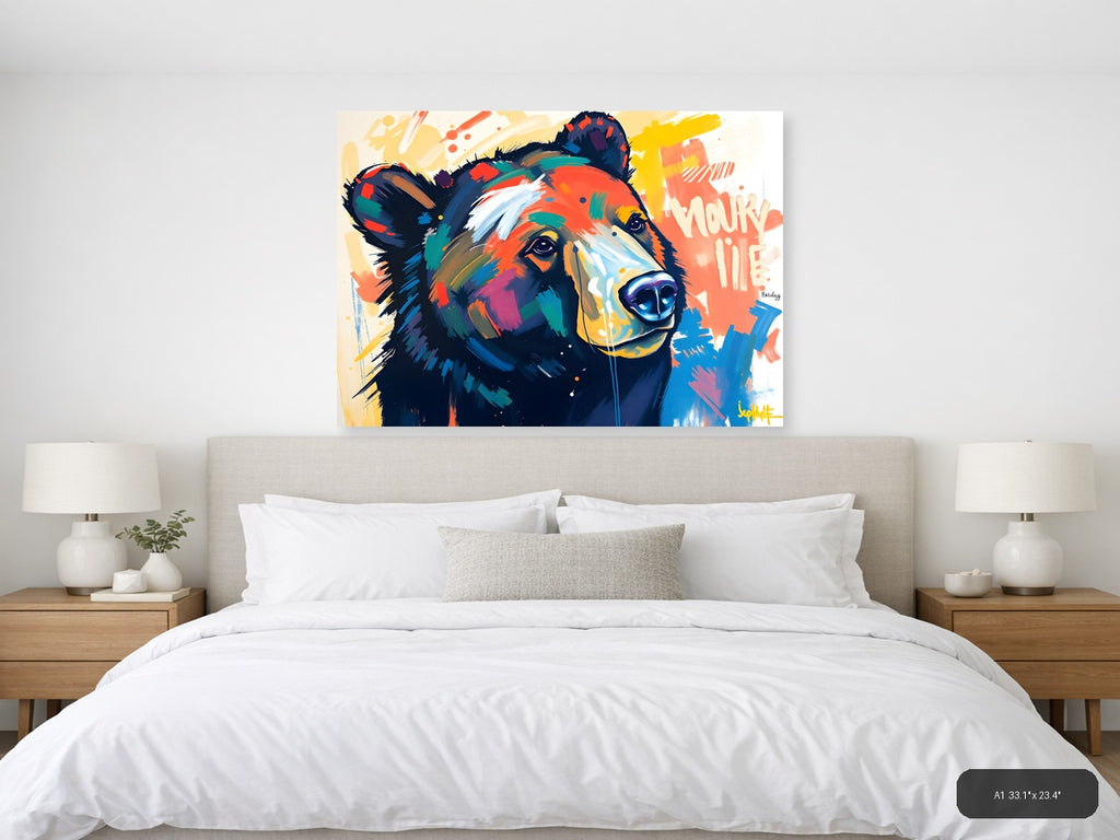 Colorful Abstract Bear Portrait Modern Wall Art — A1 / Bedroom