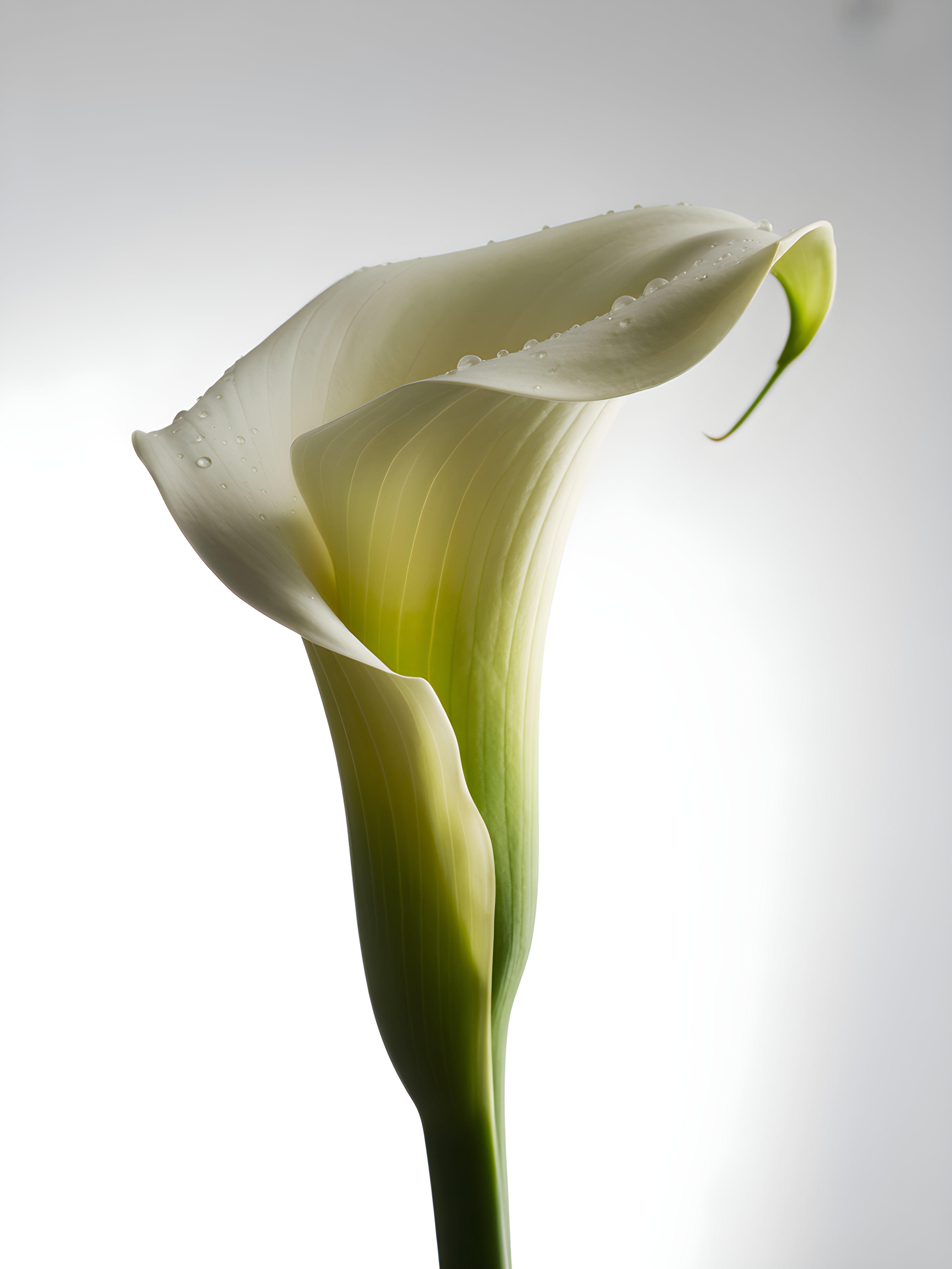 White Calla Lily with Dew Drops Minimalist Wall Art