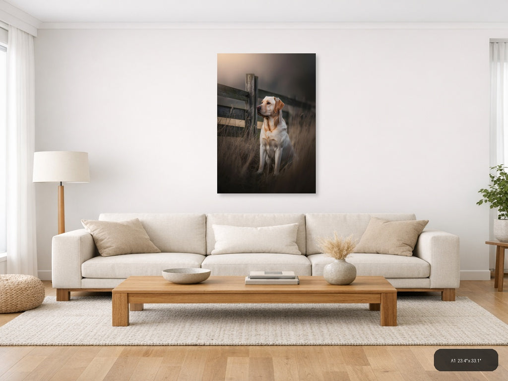 Golden Labrador by Rustic Fence Photography Wall Art — A1 / Living Room