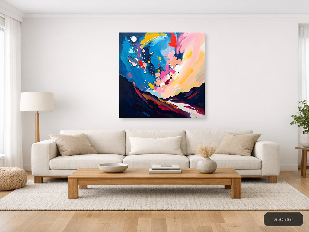 Abstract Colorful Landscape with Moon - Modern Wall Art — A1 / Living Room