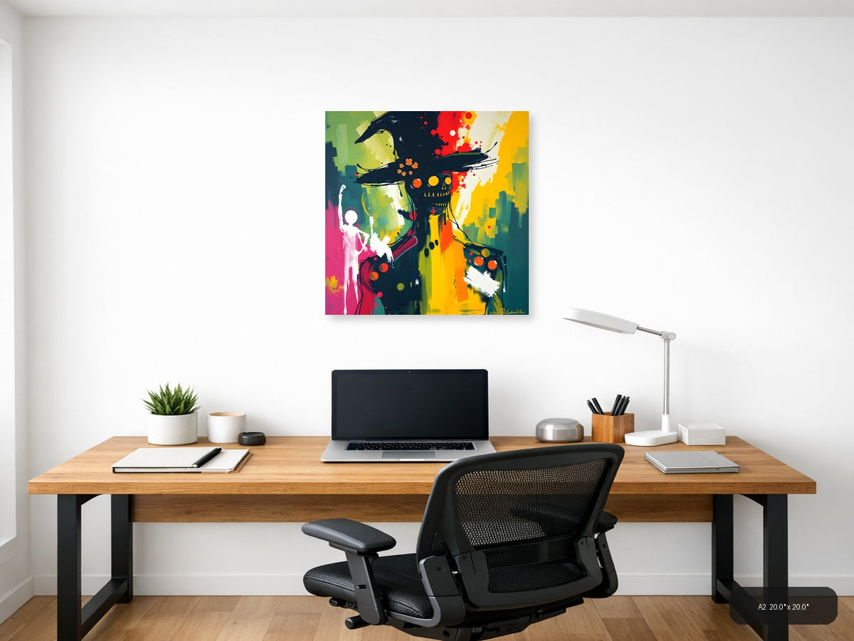 Abstract Colorful Skull with Crow Hat Modern Wall Art — A2 / Office
