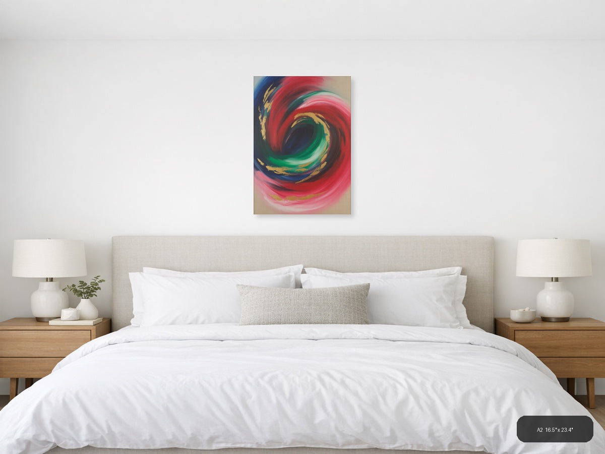 Abstract Swirl Red Green Gold Modern Wall Art — A2 / Bedroom