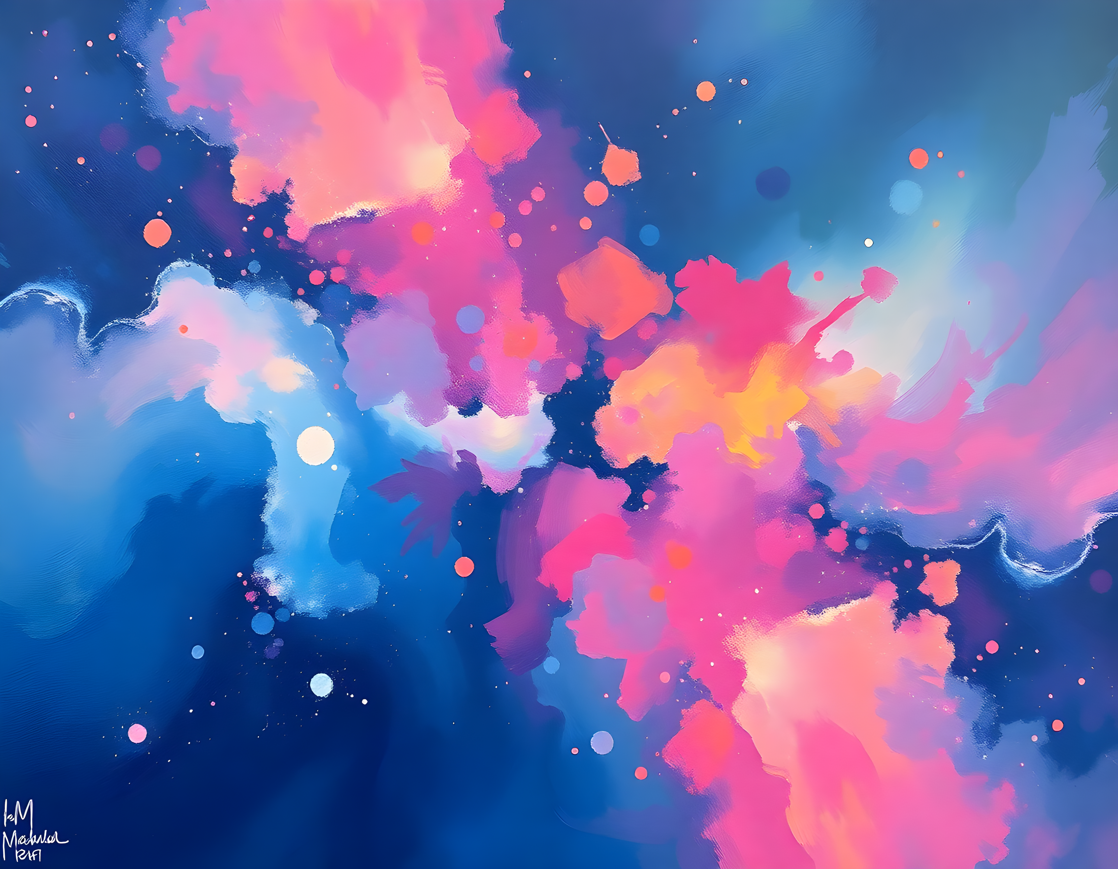 Abstract Pink & Blue Fluid Clouds Modern Wall Art