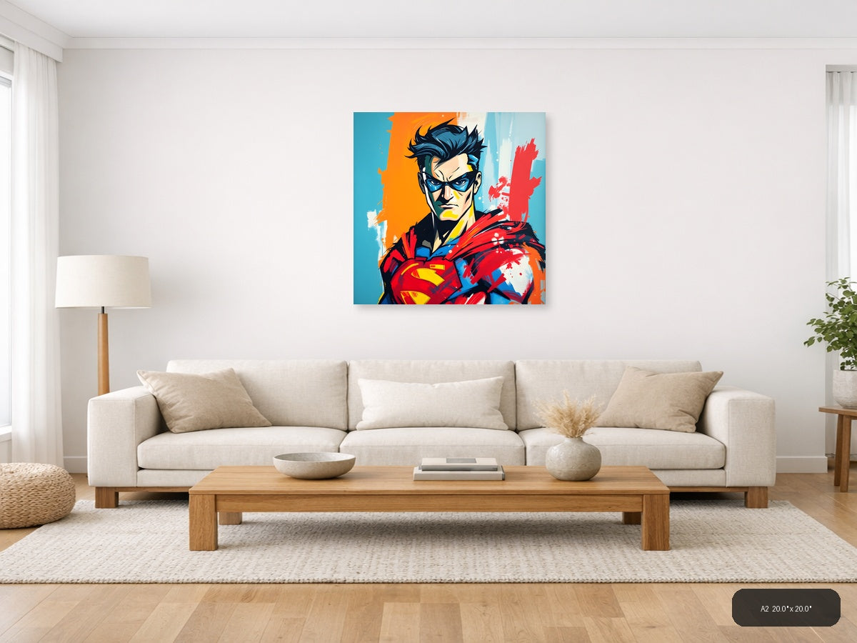 Abstract Superhero Portrait Pop Art Style Wall Art — A2 / Living Room