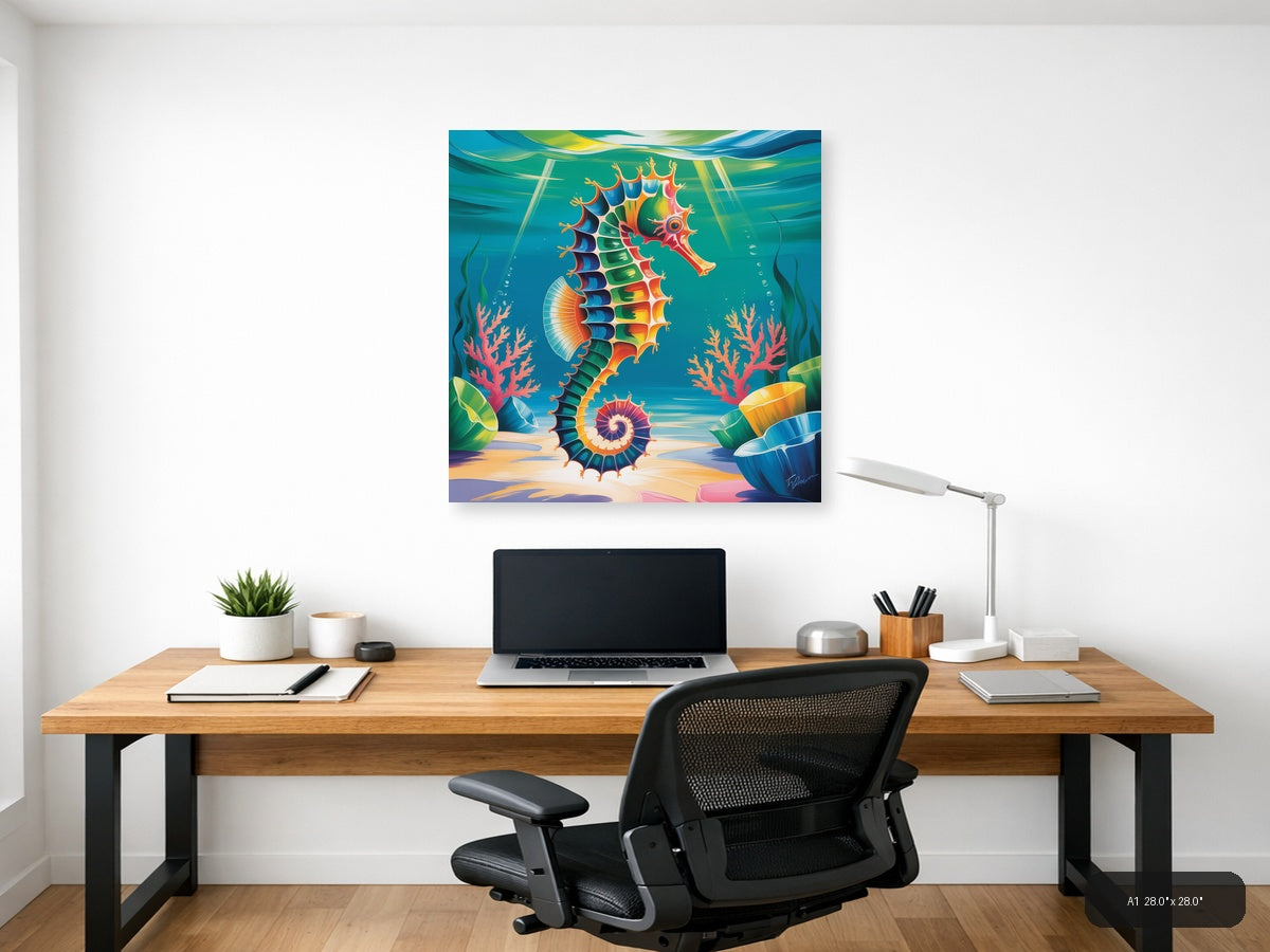 Seahorse — Abstract (Square) Canvas Print | Abstract Wall Art | A4 A3 A2 A1 — A1 / Office