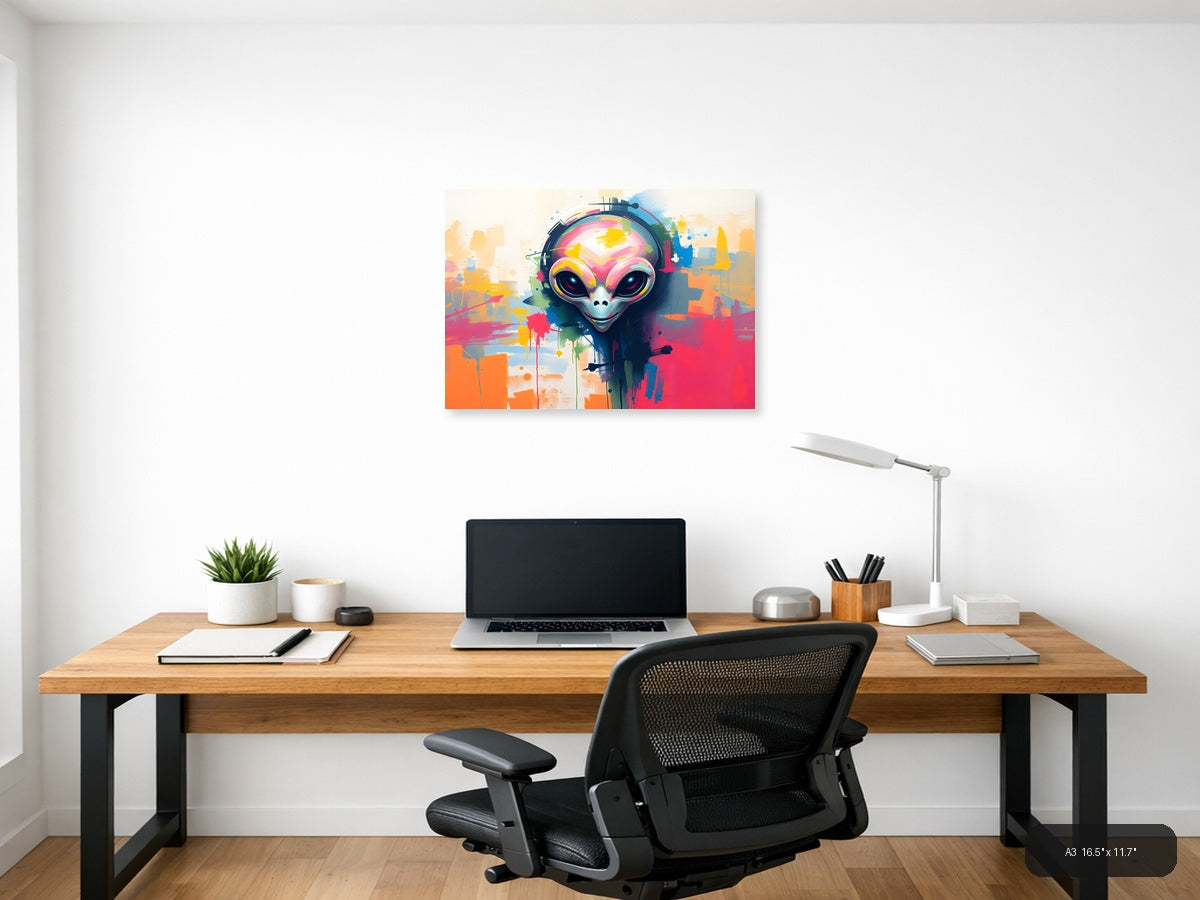 Colorful Alien with Headphones Abstract Wall Art — A3 / Office