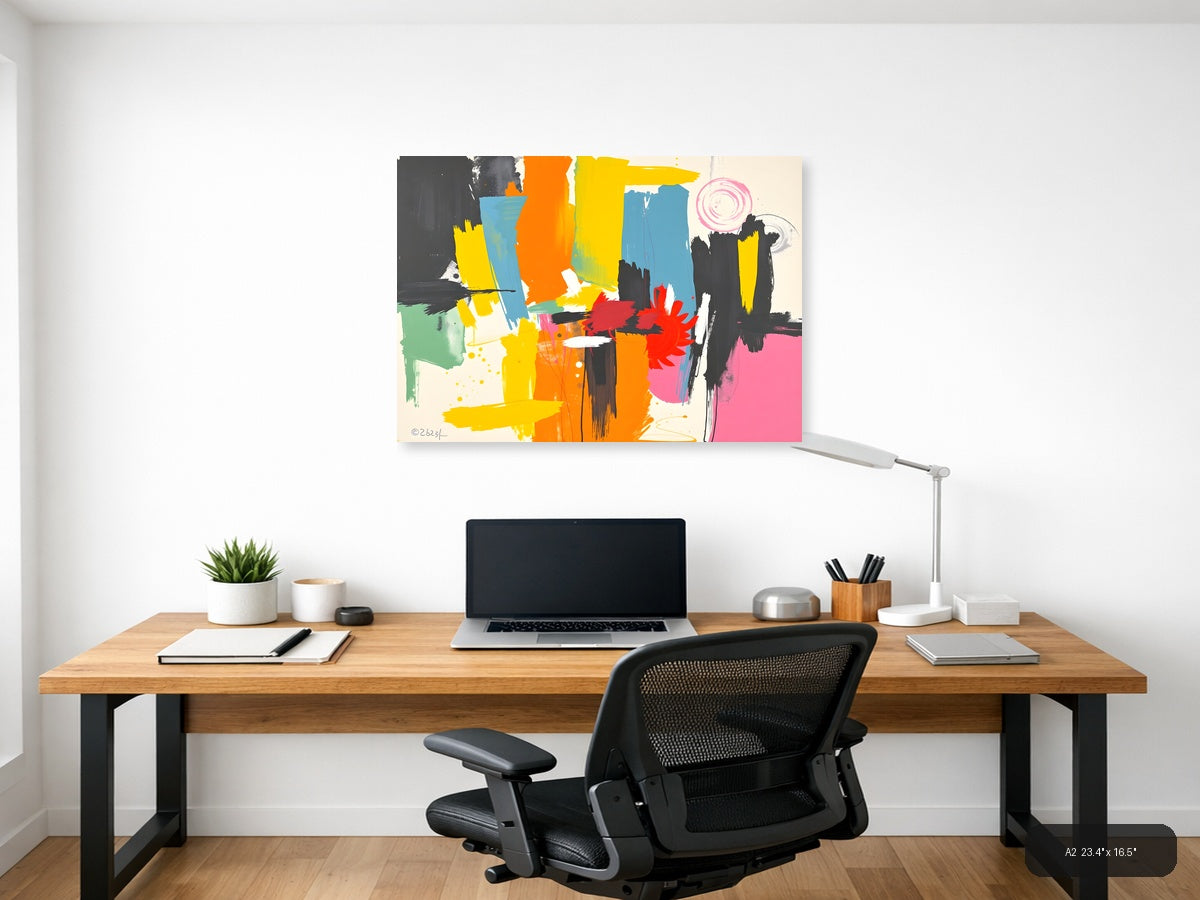 Vibrant Abstract Brushstrokes Modern Colorful Wall Art — A2 / Office