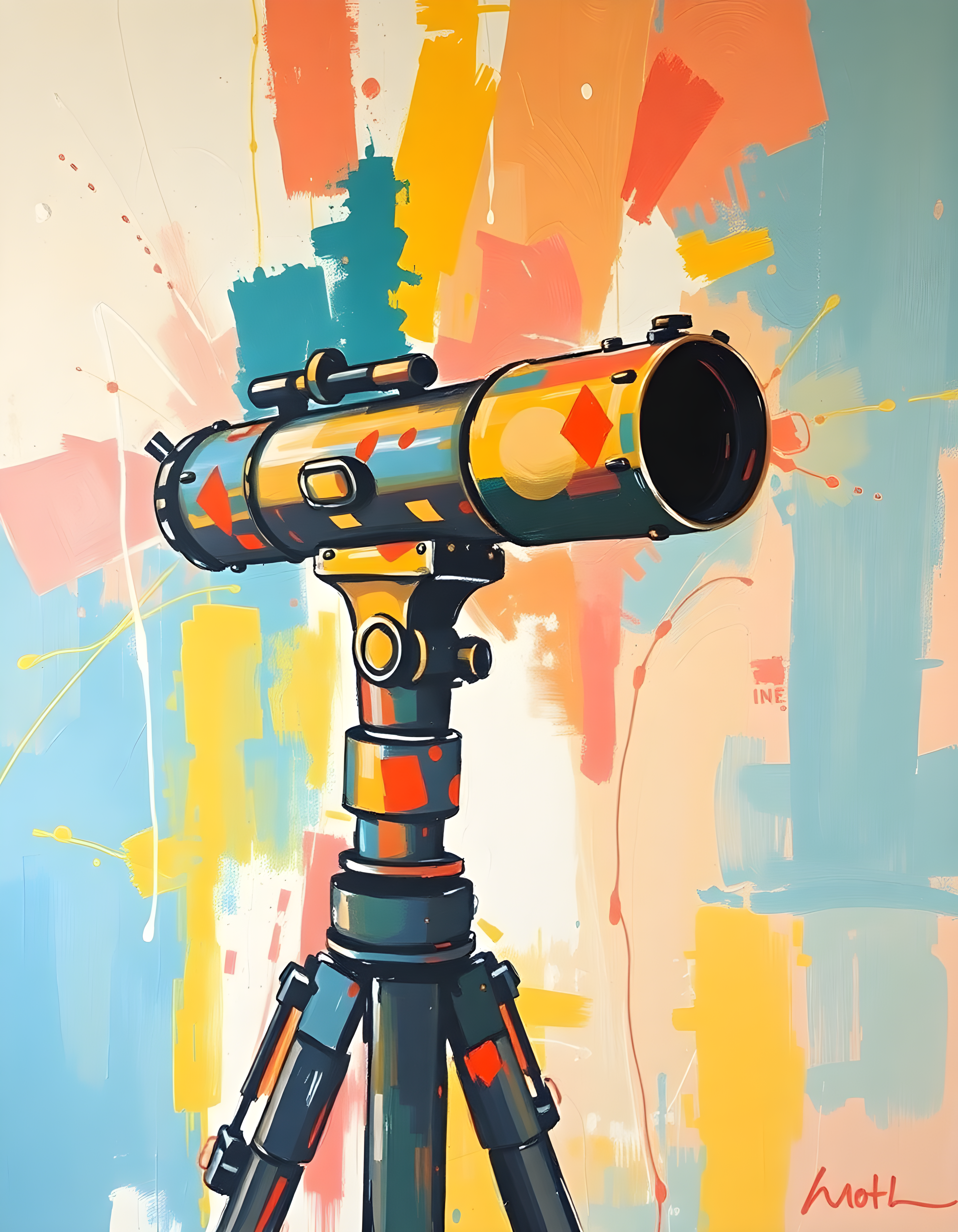 Abstract Telescope Illustration Modern Colorful Wall Art