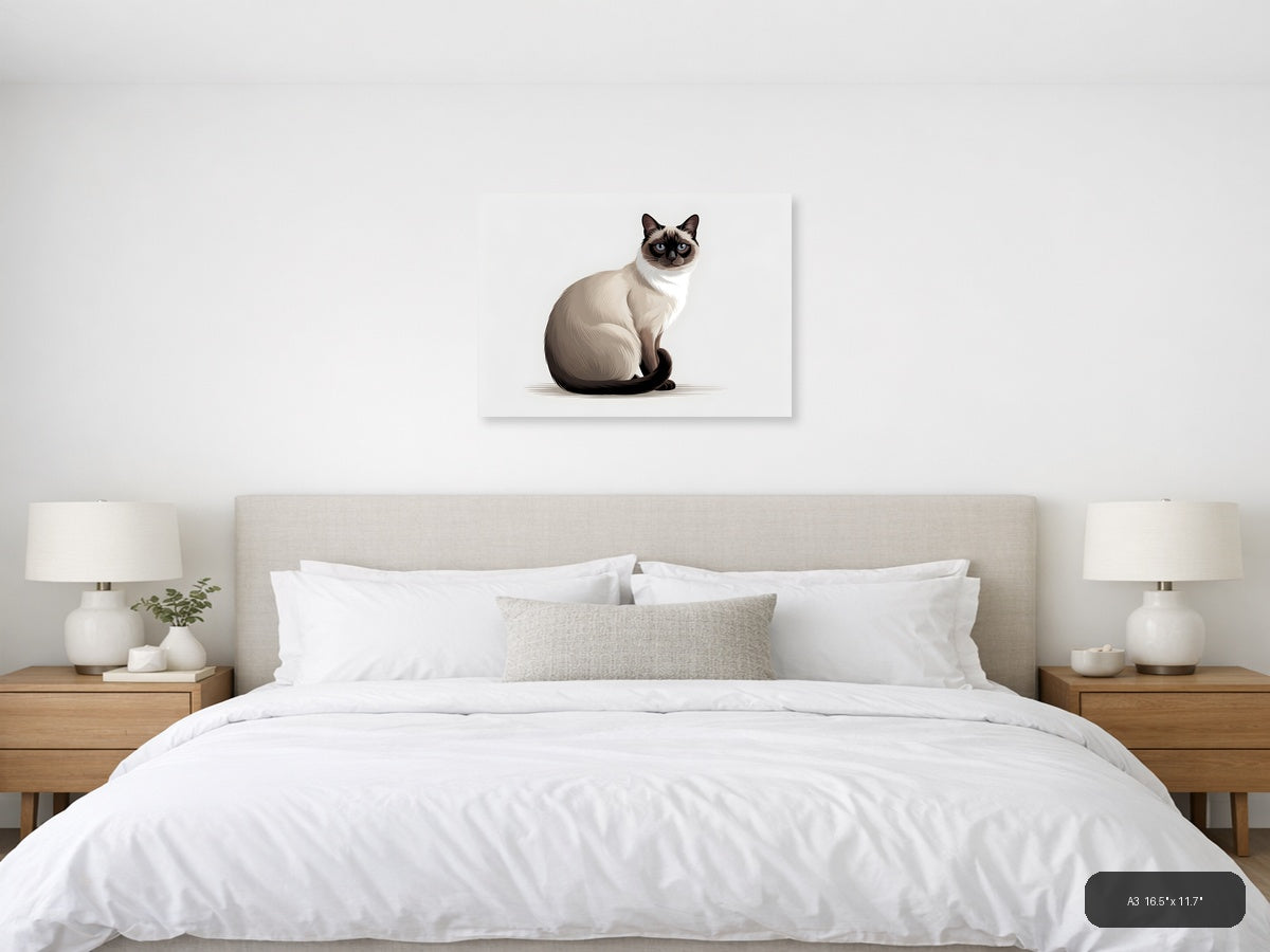 Siamese Cat with Blue Eyes Minimalist Wall Art — A3 / Bedroom
