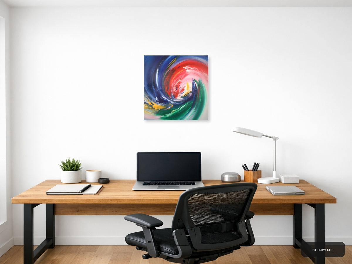 Vibrant Abstract Swirl Red Blue Green Yellow Wall Art — A3 / Office