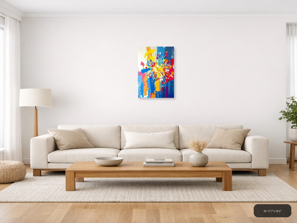 Vibrant Burst Abstract Explosion Colorful Wall Art — A3 / Living Room