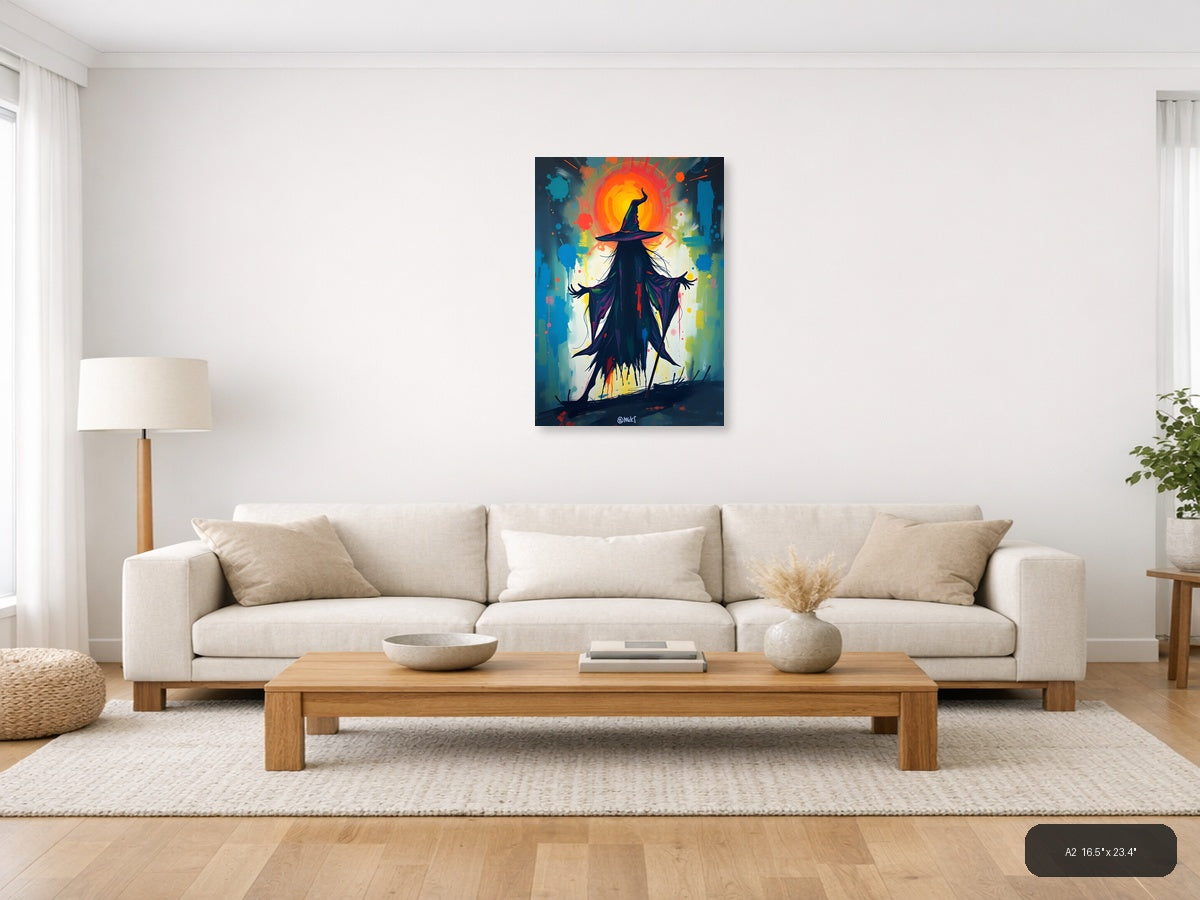Abstract Wizard Silhouette with Glowing Sun Wall Art — A2 / Living Room