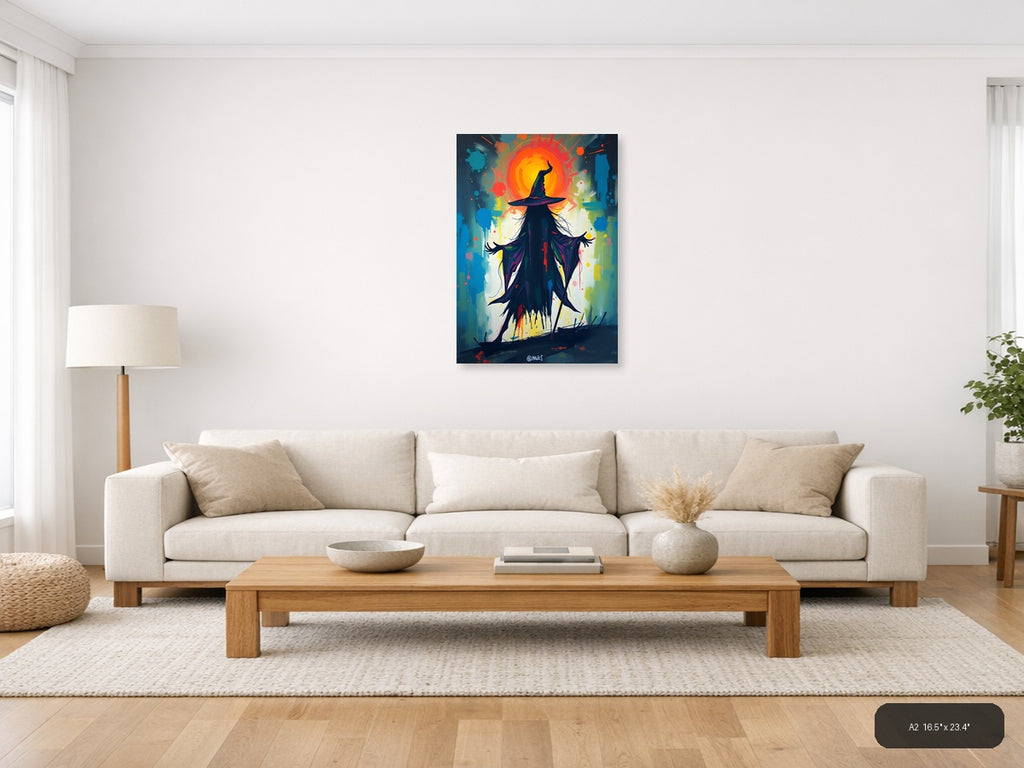 Abstract Witch Silhouette with Glowing Aura Wall Art — A2 / Living Room