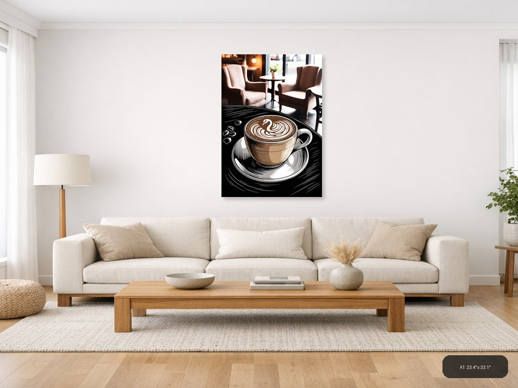 Coffee Shop Line Art - Latte with Latte Art Wall Art — A1 / Living Room