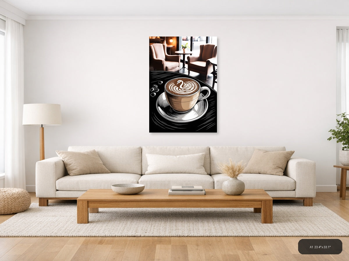 Coffee Shop Line Art - Latte with Latte Art Wall Art — A1 / Living Room
