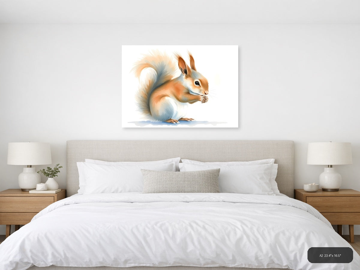 Curious Squirrel Watercolor Portrait Wall Art — A2 / Bedroom