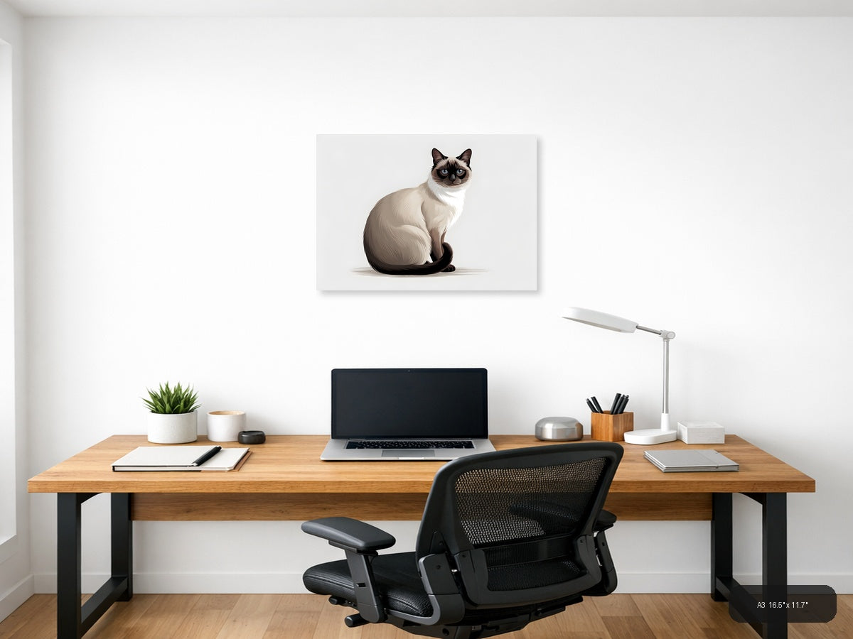 Siamese Cat with Blue Eyes Minimalist Wall Art — A3 / Office