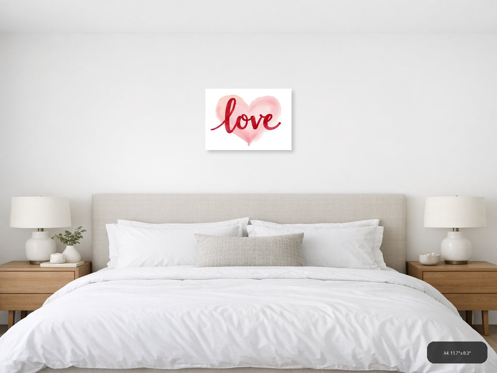 Love Red Watercolor Heart Wall Art — A4 / Bedroom