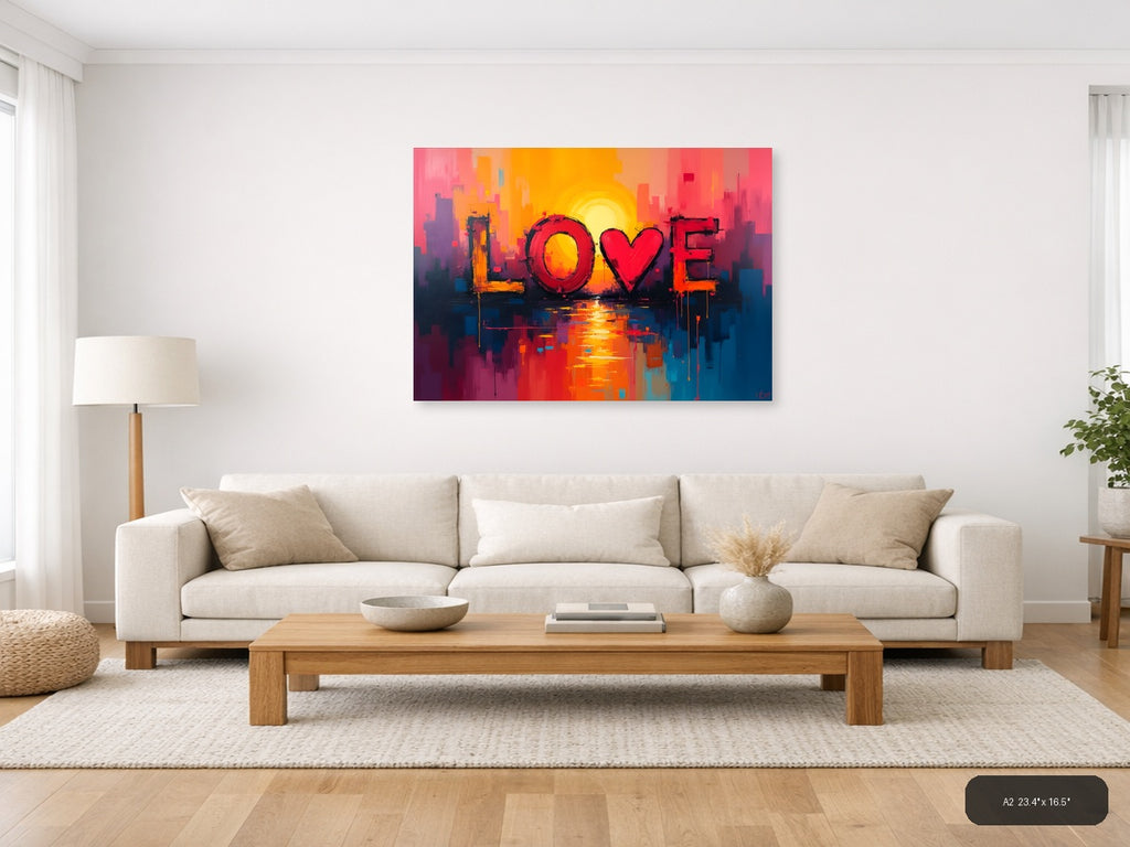 LOVE Abstract Sunset Cityscape Canvas Wall Art — A2 / Living Room