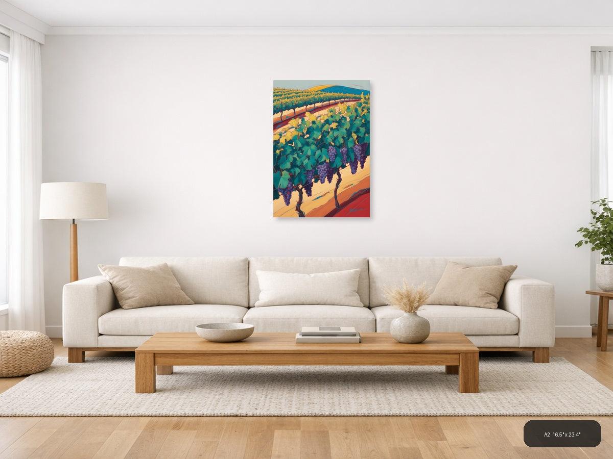 Vineyard Landscape Abstract Purple Grapes Wall Art — A2 / Living Room