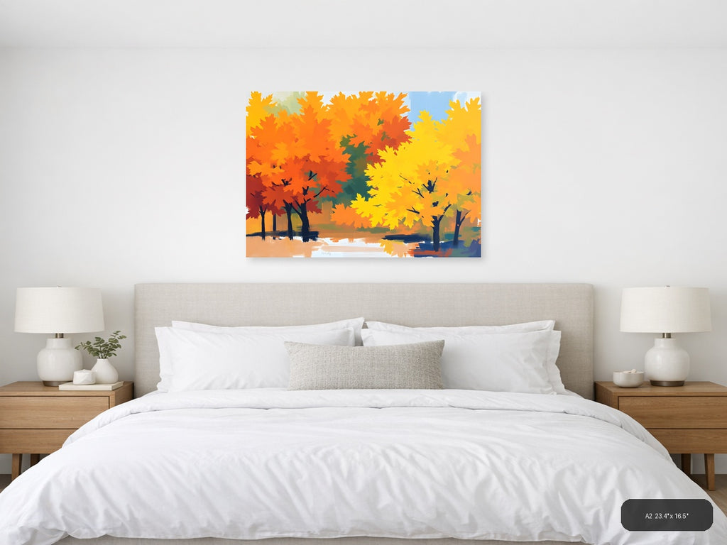 Abstract Autumn Trees by Water - Landscape Wall Art — A2 / Bedroom