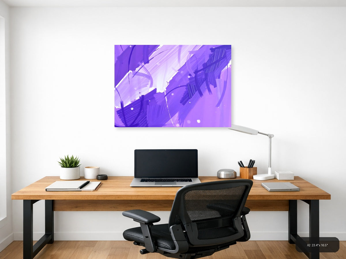 Purple Abstract Brushstrokes & Light Rays Wall Art — A2 / Office