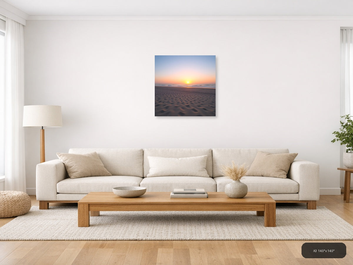 Minimalist Beach Sunset with Rippled Sand Wall Art — A3 / Living Room