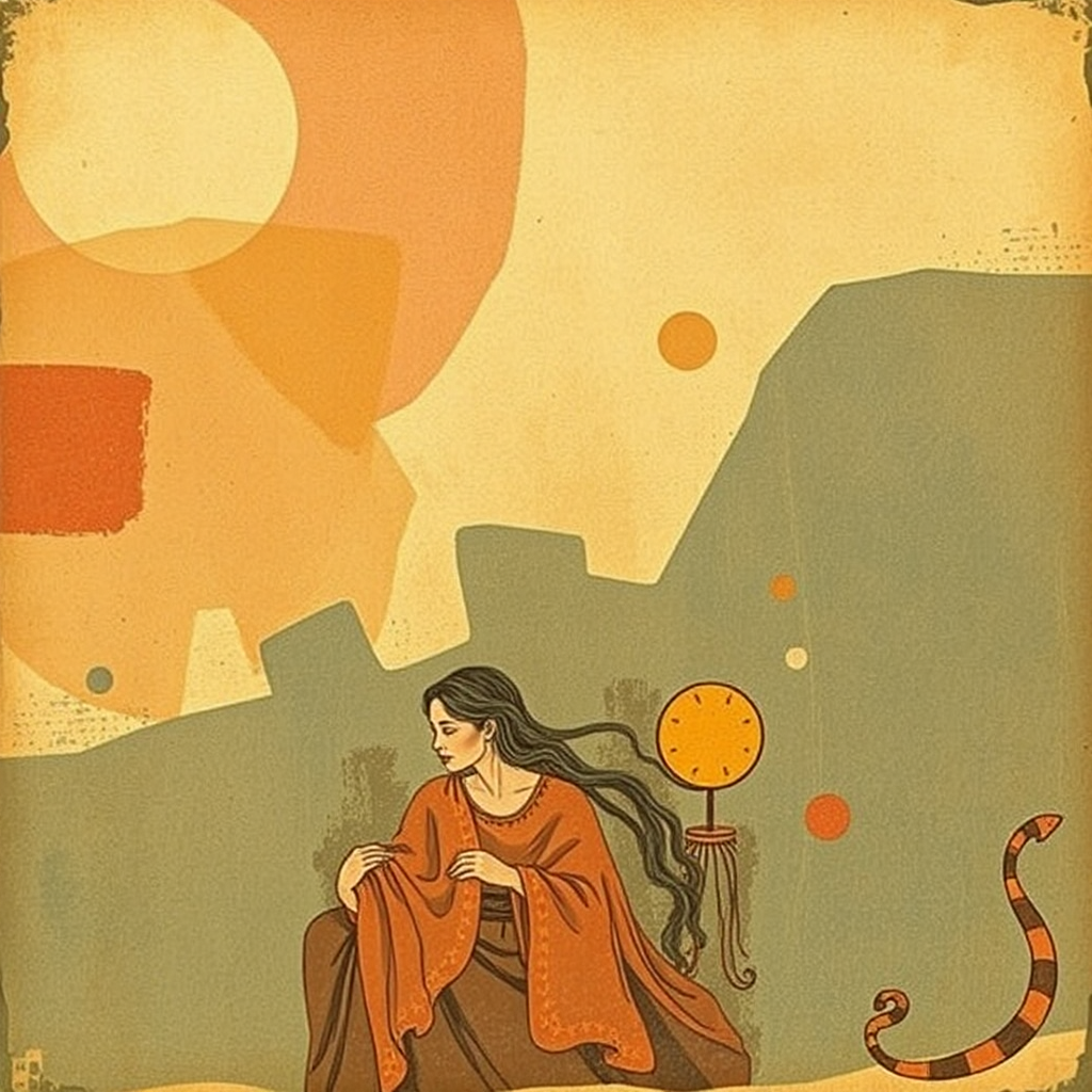 Woman with Clock Vintage Landscape Wall Art