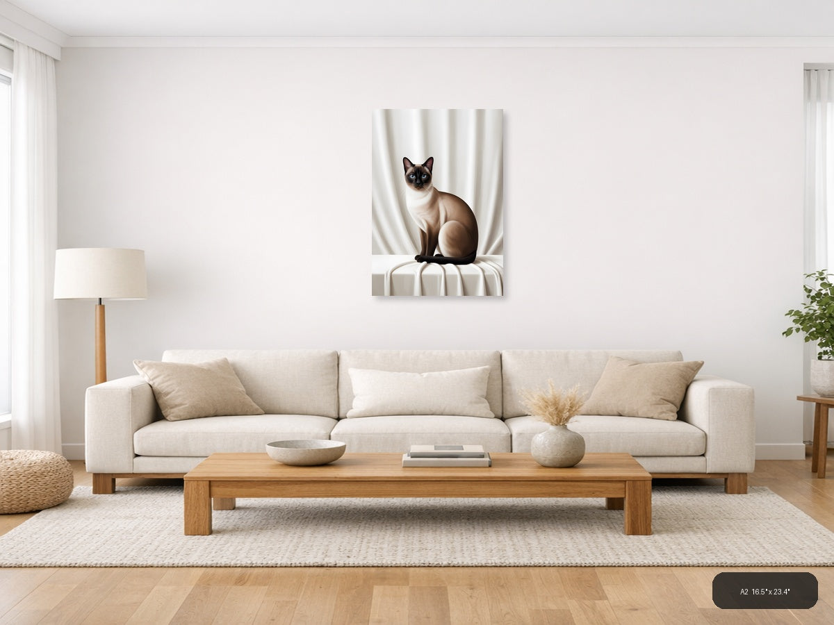 Siamese Cat with Blue Eyes Minimalist Portrait Wall Art — A2 / Living Room