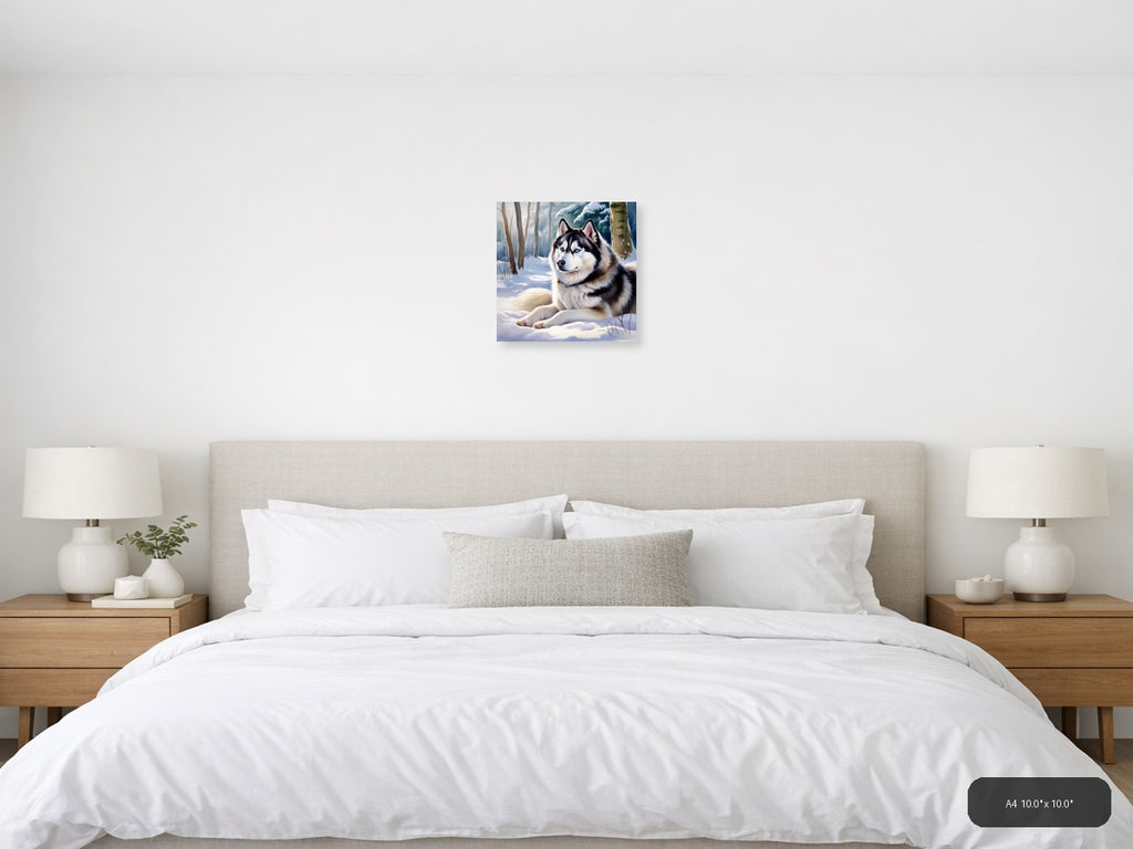 Husky in Winter Forest - Watercolor Wall Art — A4 / Bedroom