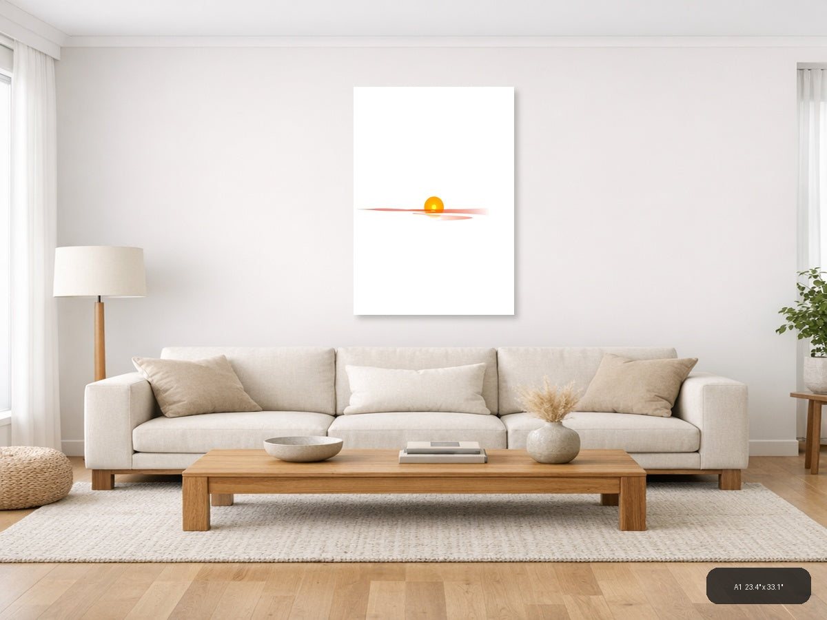 Minimalist Sunset Over Water Horizon Wall Art — A1 / Living Room
