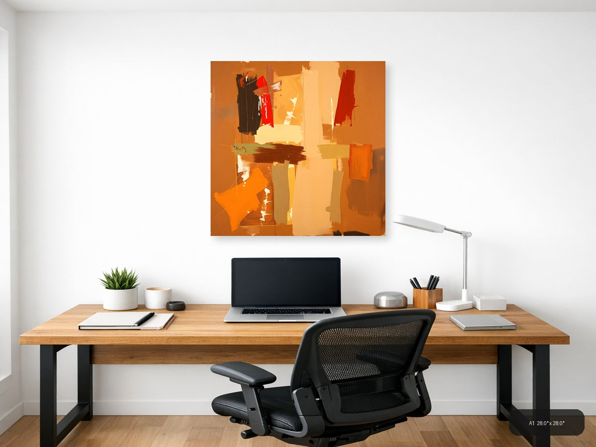 Abstract Orange & Red Geometric Modern Wall Art — A1 / Office