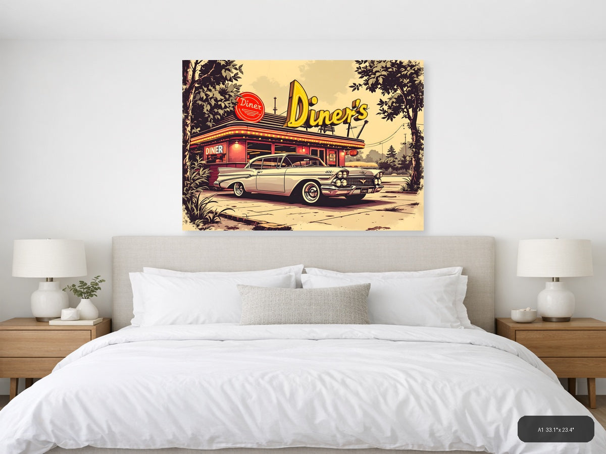 Vintage Diner & Classic Car Retro Wall Art — A1 / Bedroom