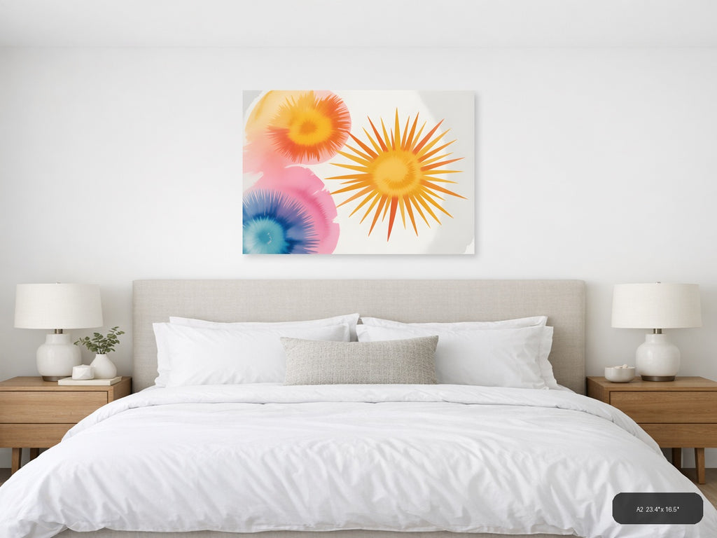 Watercolor Sunburst Flowers Abstract Wall Art — A2 / Bedroom