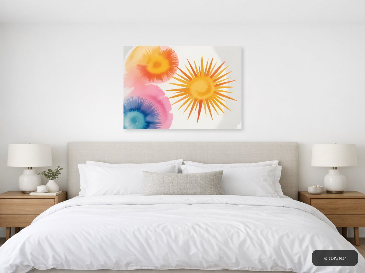 Watercolor Sunburst Flowers Abstract Wall Art — A2 / Bedroom