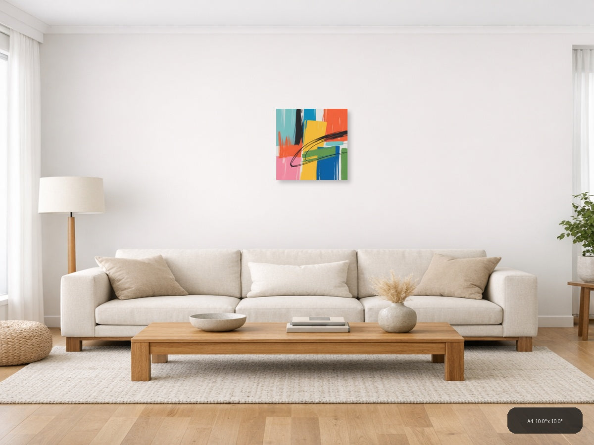 Vibrant Abstract Geometric Brushstrokes Square Wall Art — A4 / Living Room