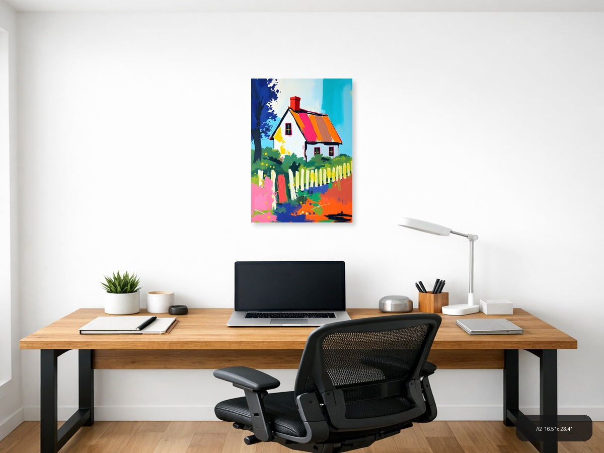 Colorful Abstract Cottage House Wall Art — A2 / Office