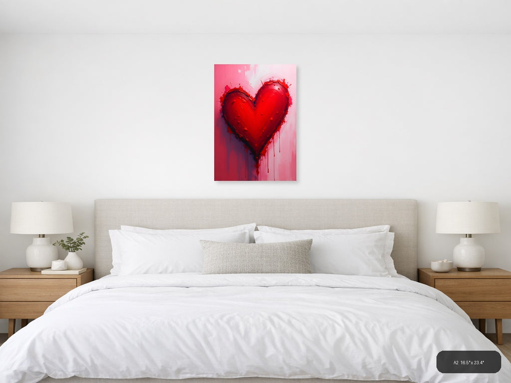 Abstract Red Heart with Dripping Paint Wall Art — A2 / Bedroom