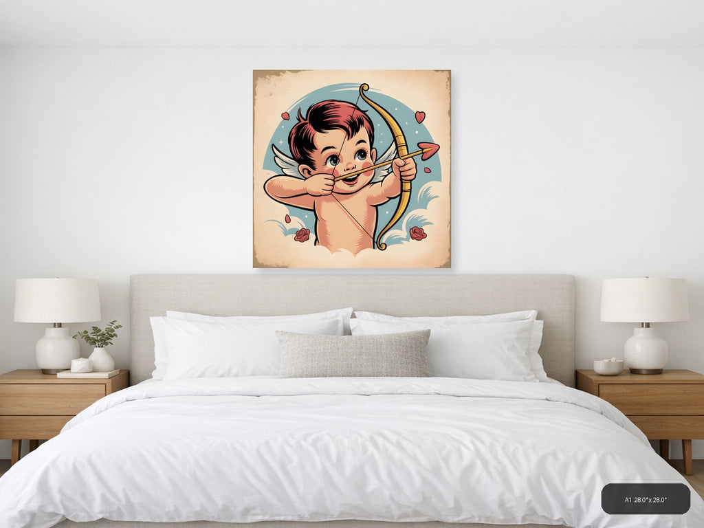 Vintage Cupid Cherub Bow Arrow Love Wall Art — A1 / Bedroom