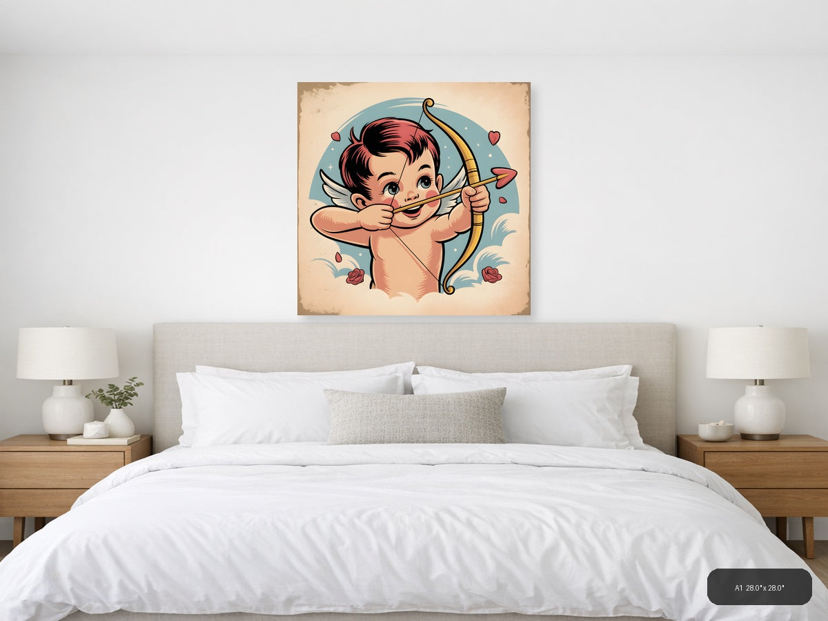 Vintage Cupid Cherub Bow Arrow Love Wall Art — A1 / Bedroom
