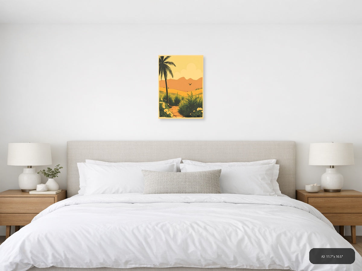 Vintage Desert Landscape with Palm Tree Wall Art — A3 / Bedroom