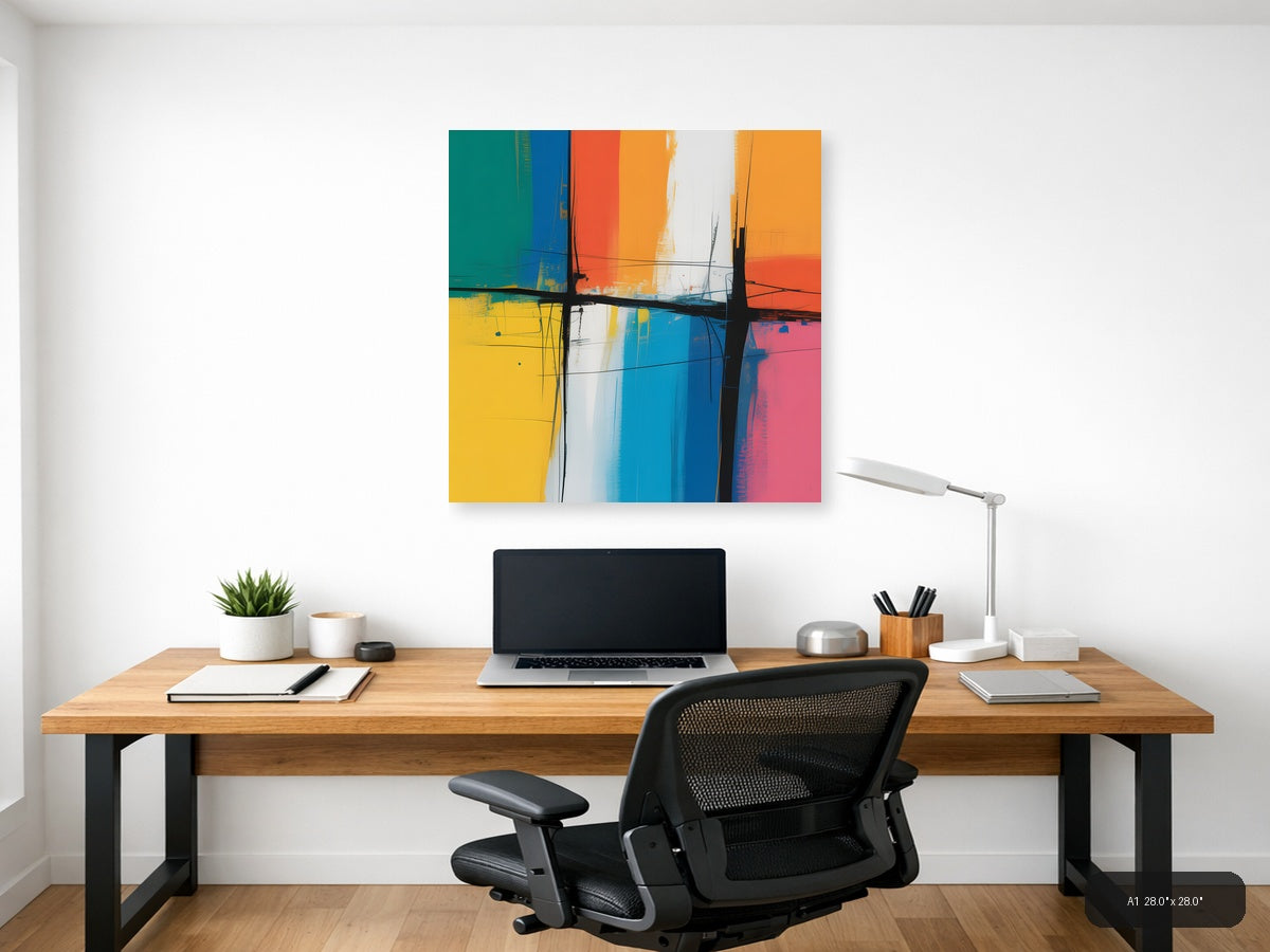 Colorful Abstract Grid Cross Pattern Modern Wall Art — A1 / Office