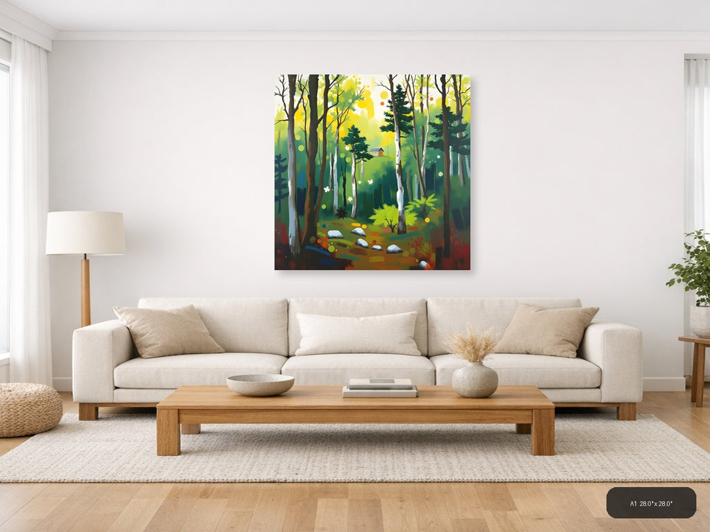 Forest Cabin Abstract Landscape Wall Art — A1 / Living Room