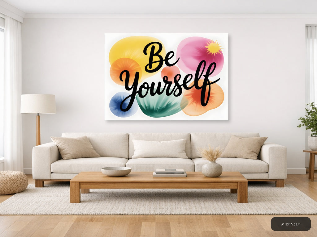 Be Yourself Watercolor Motivational Quote Wall Art — A1 / Living Room