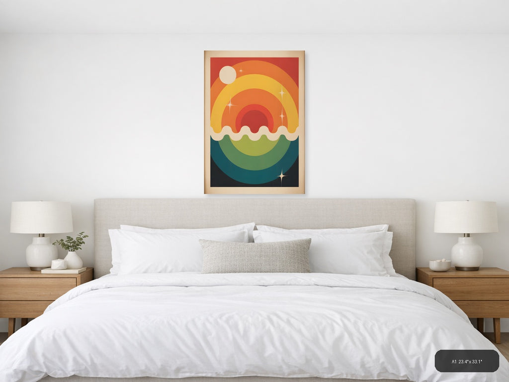 Vintage Rainbow Sunset Landscape Wall Art — A1 / Bedroom