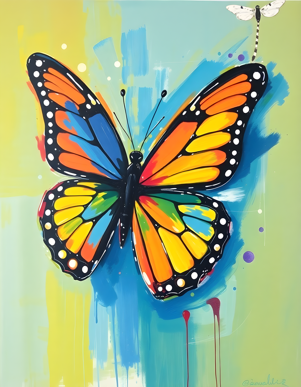 Colorful Abstract Butterfly & Dragonfly Portrait Wall Art