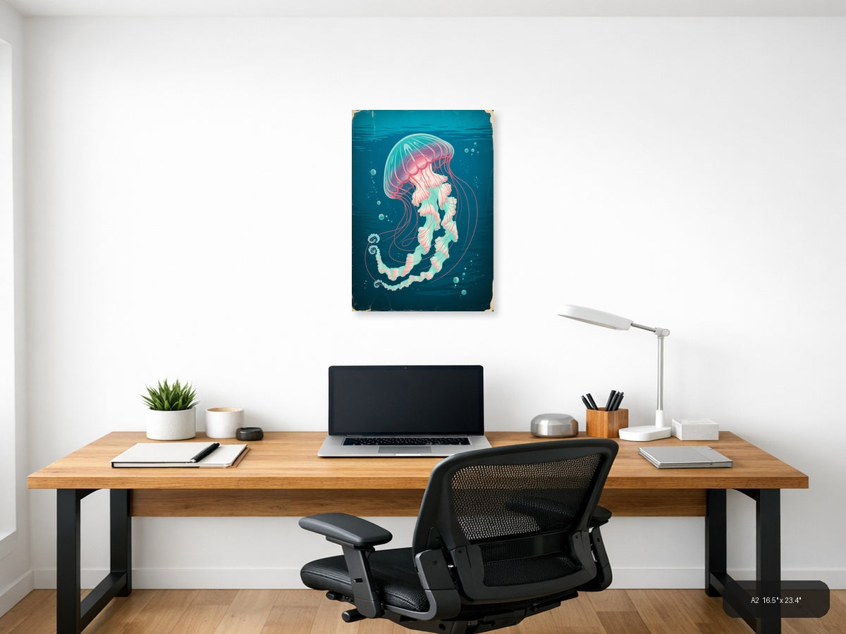 Jellyfish — Vintage (Portrait) Canvas Print | Vintage Wall Art | A4 A3 A2 A1 — A2 / Office